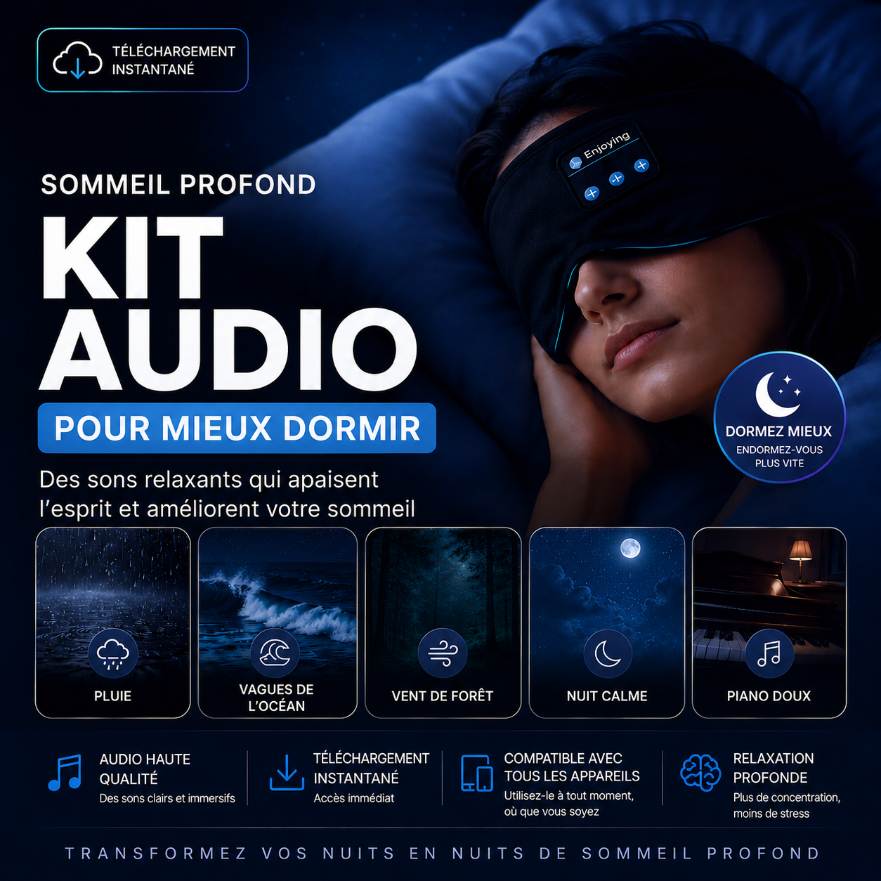99 sons relaxants pour s'endormir avec SleepBand®